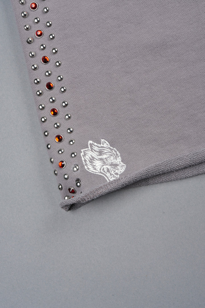 Stud Muerto Grunge Oversized Raw Hem Post Lounge Sweat Shorts In Pale Gray