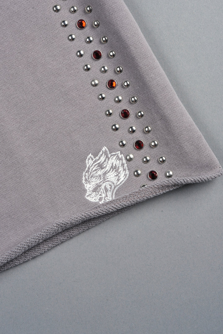 Stud Muerto Grunge Oversized Raw Hem Post Lounge Sweat Shorts In Pale Gray