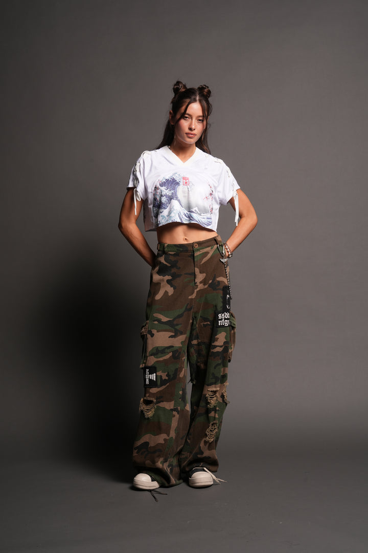 She Wave She Laced Crop Jersey Top in White