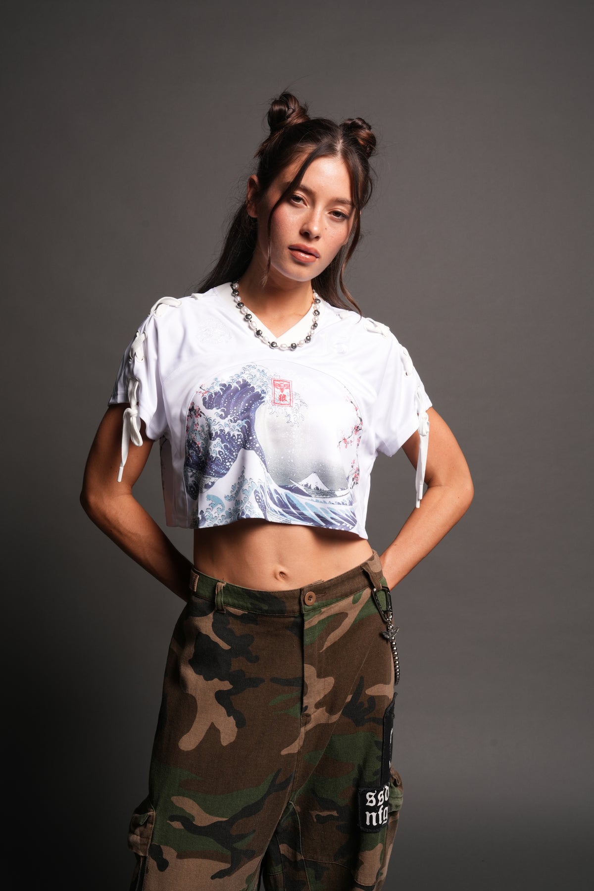 She Wave She Laced Crop Jersey Top in White