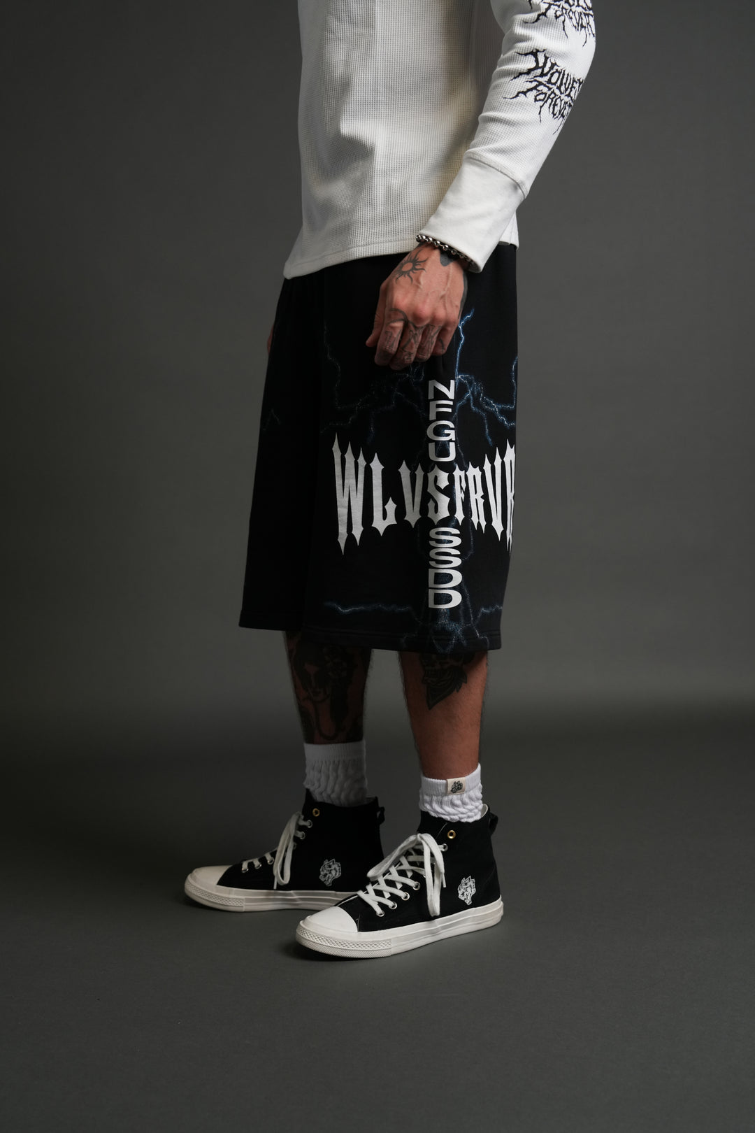 Iron Code Oversized Osiris Sweat Shorts in Black Drift Wash