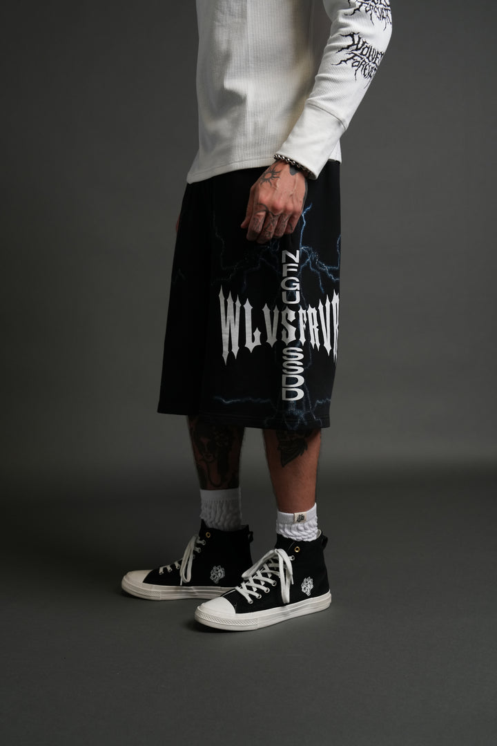 Iron Code Oversized Osiris Sweat Shorts in Black Drift Wash