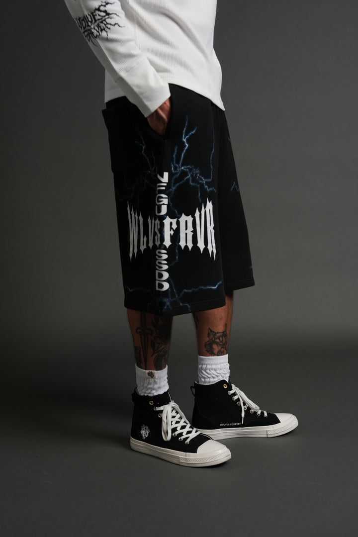 Iron Code Oversized Osiris Sweat Shorts in Black Drift Wash