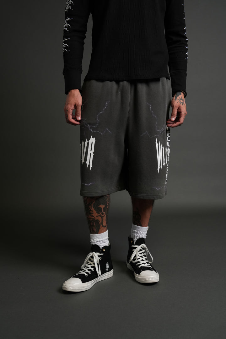 Iron Code Oversized Osiris Sweat Shorts in Wolf Gray Drift Wash