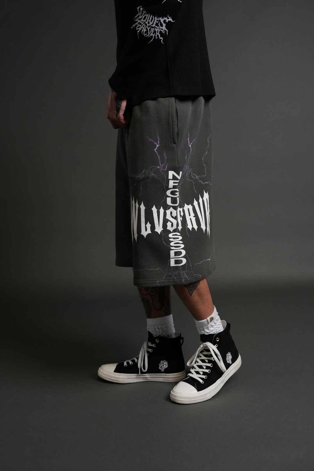 Iron Code Oversized Osiris Sweat Shorts in Wolf Gray Drift Wash