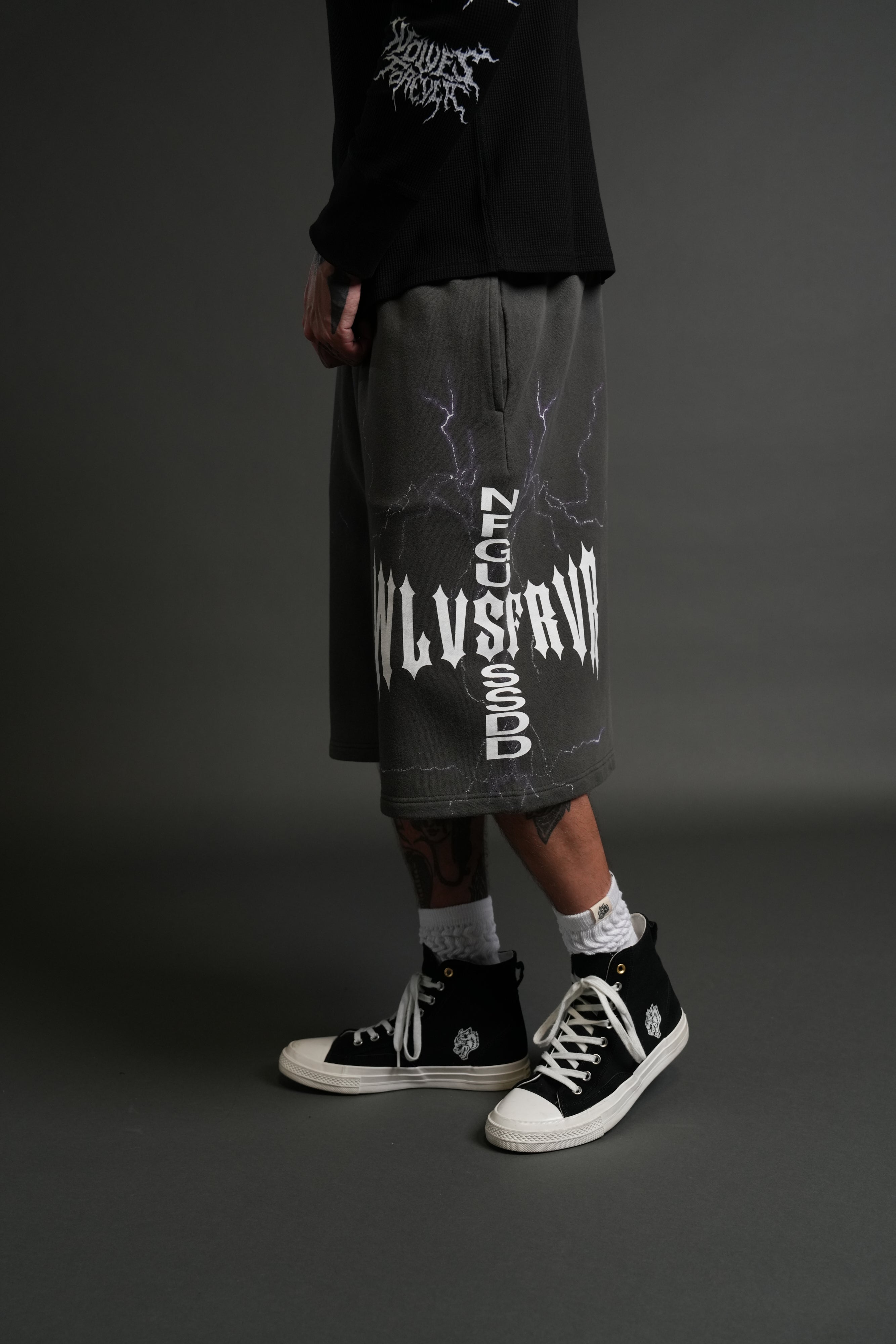 Iron Code Oversized Osiris Sweat Shorts in Wolf Gray Drift Wash