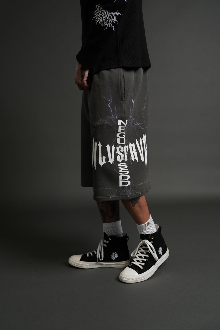 Iron Code Oversized Osiris Sweat Shorts in Wolf Gray Drift Wash