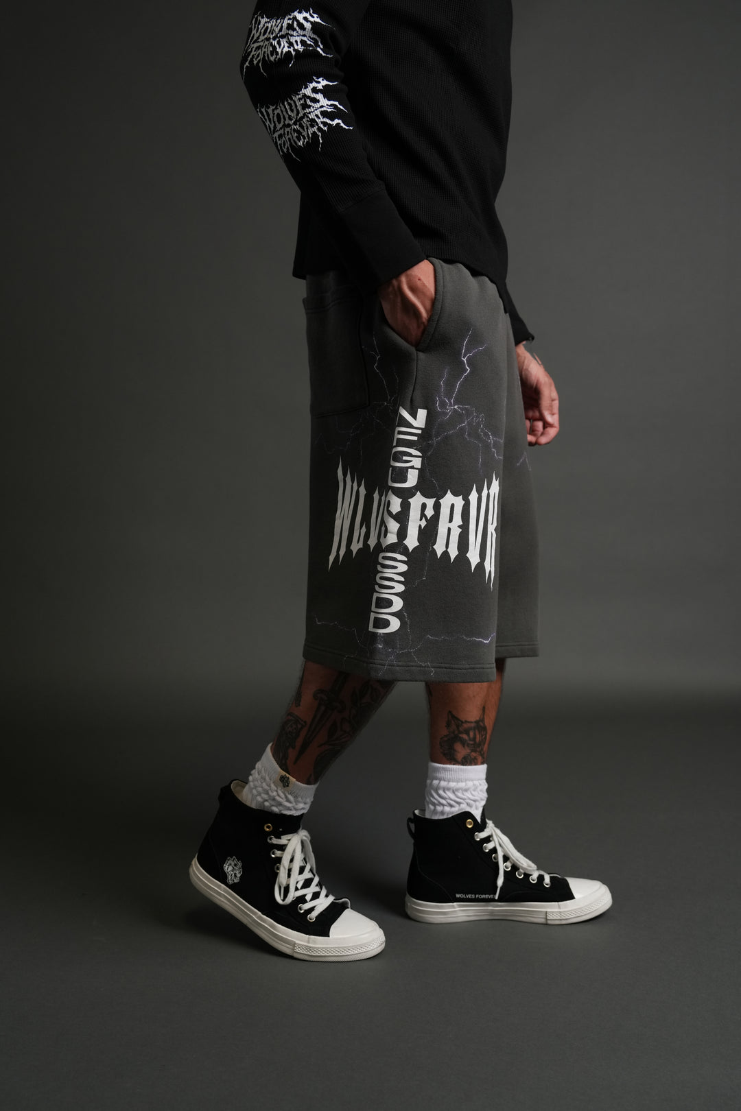 Iron Code Oversized Osiris Sweat Shorts in Wolf Gray Drift Wash