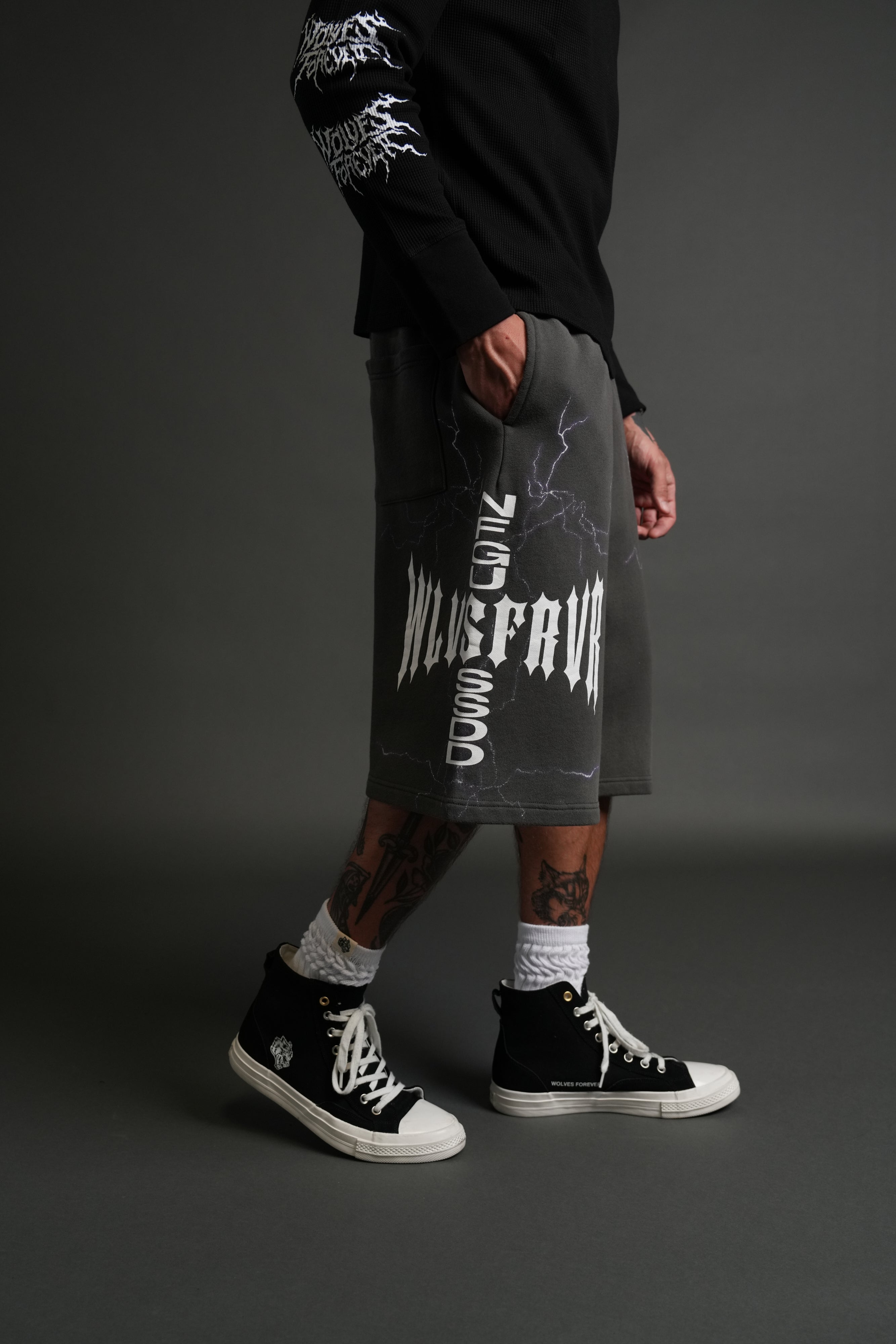 Iron Code Oversized Osiris Sweat Shorts in Wolf Gray Drift Wash