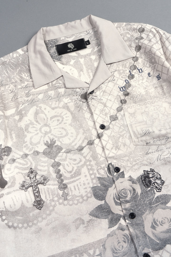 Wolves Pyramid Romero Mid Length Button Up In Ceniza Y Rosas