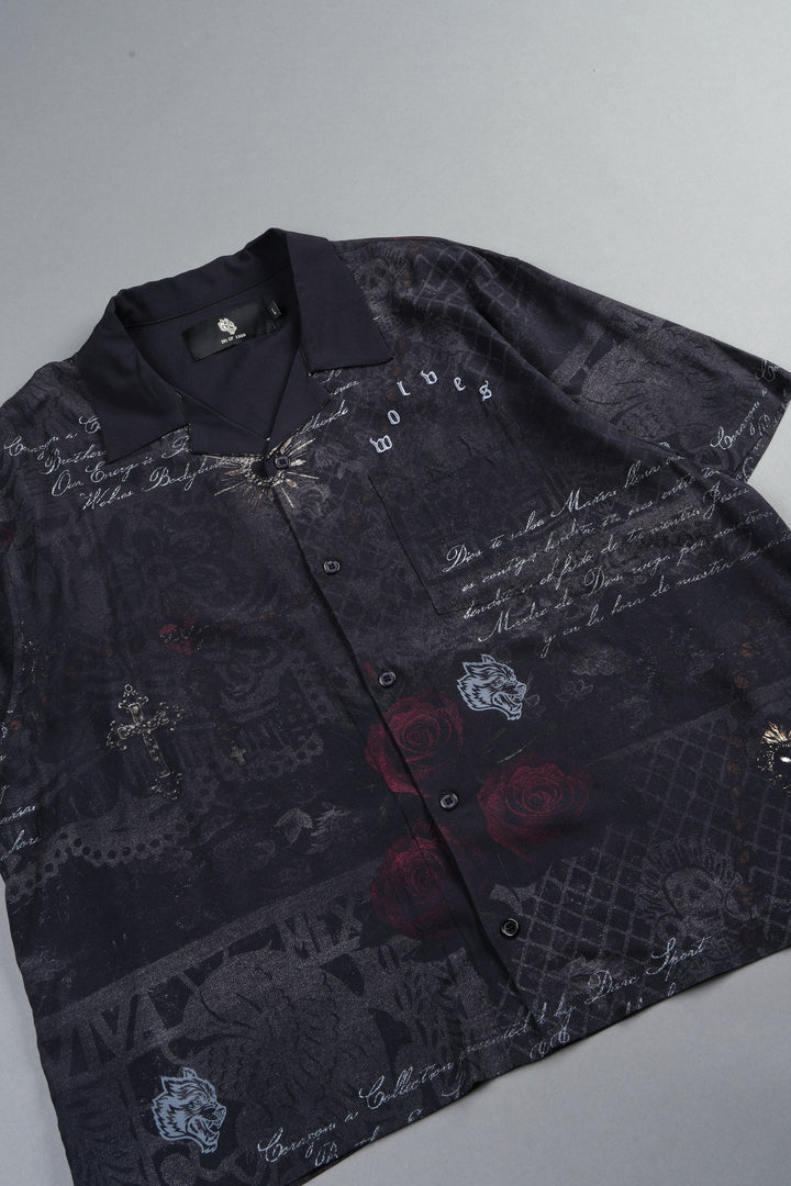 Wolves Pyramid Romero Mid Length Button Up In Rosas Del Corazon