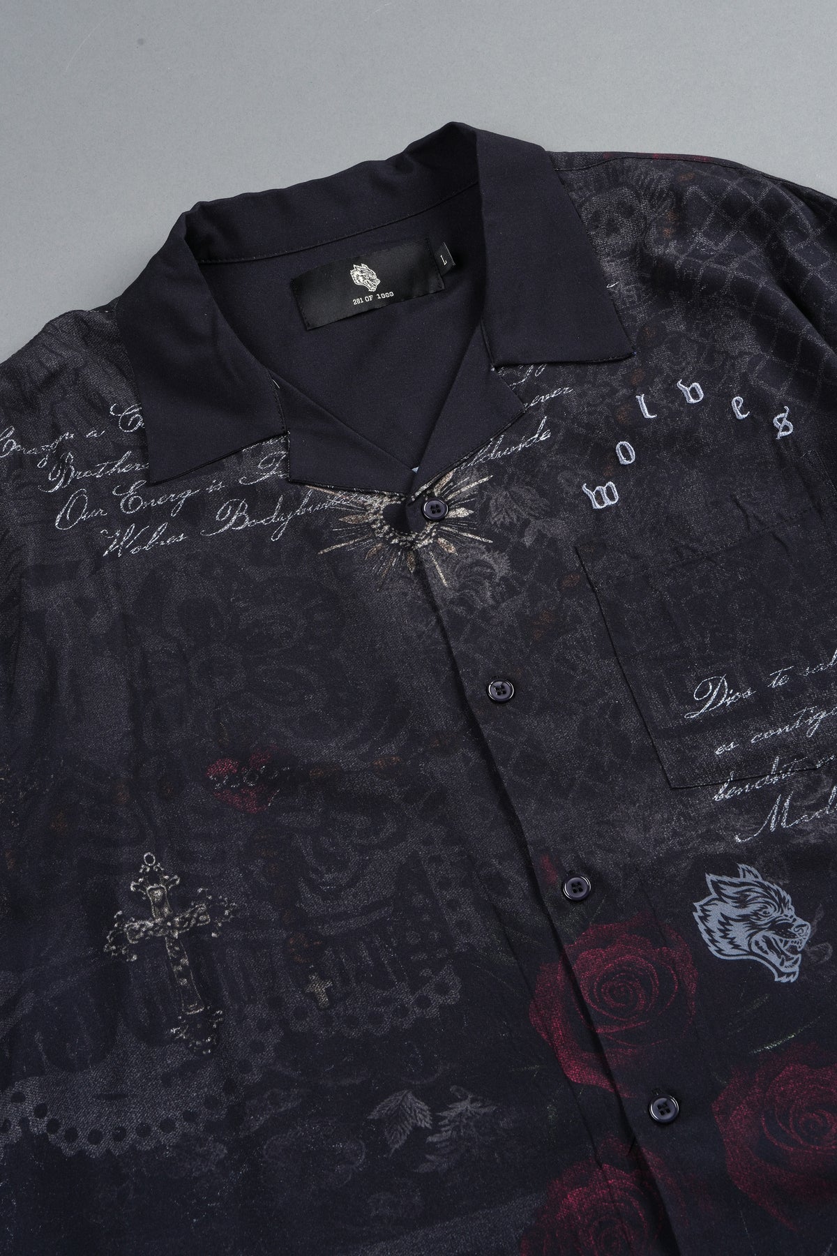 Wolves Pyramid Romero Mid Length Button Up In Rosas Del Corazon