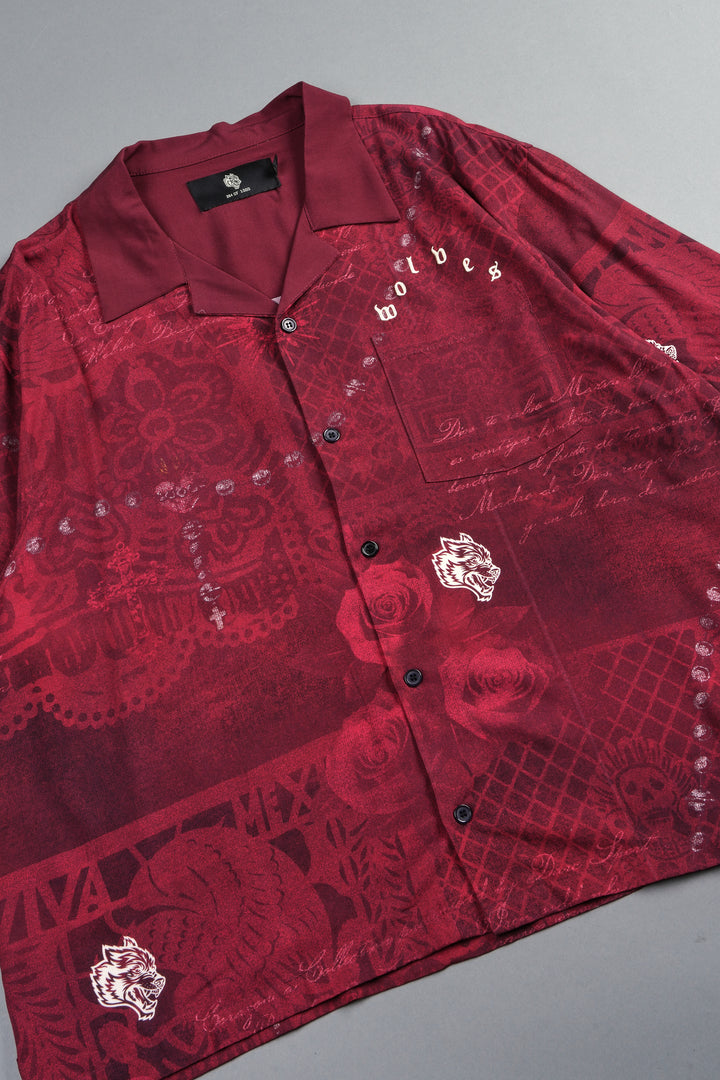 Wolves Pyramid Romero Mid Length Button Up In Rosas De Sangre