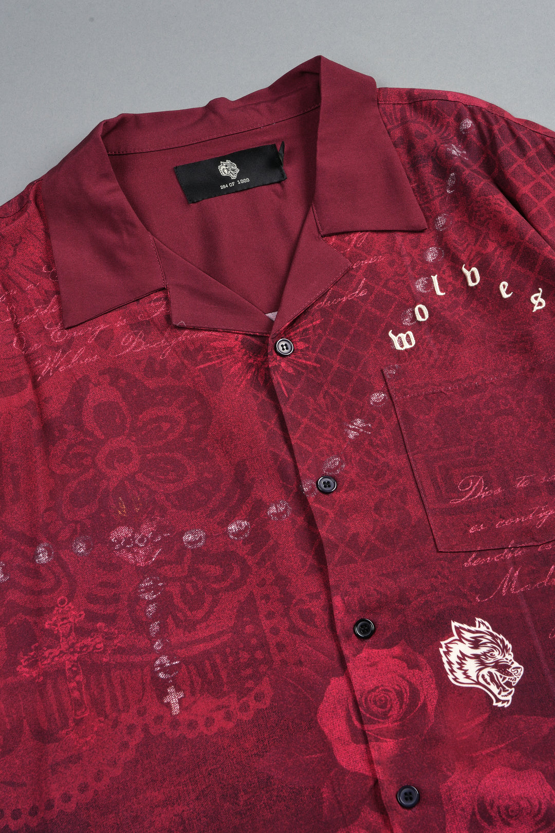 Wolves Pyramid Romero Mid Length Button Up In Rosas De Sangre