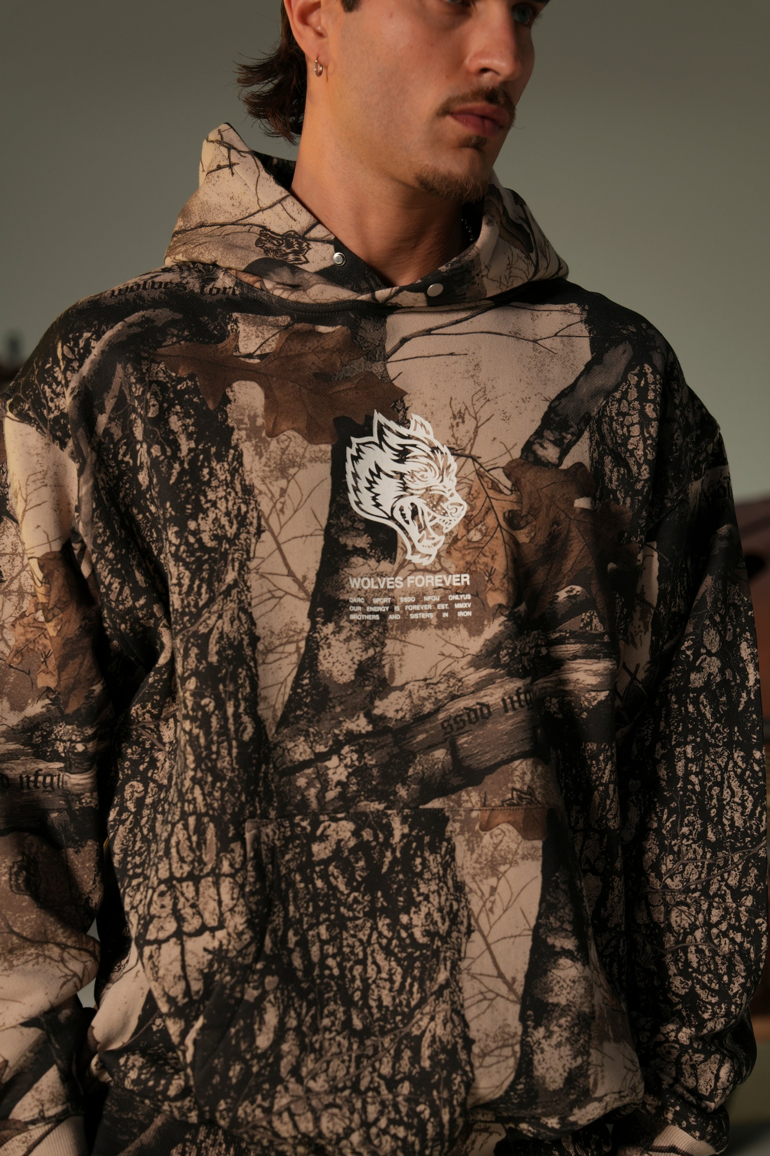 Wolves Have Your Back "Pierce" Hoodie in Clay Woodland Camo