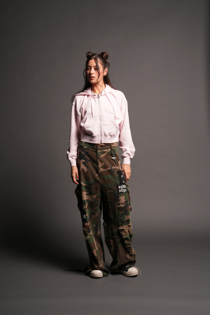 She Pearls Premium Sage Cropped Hoodie In Blush Pink