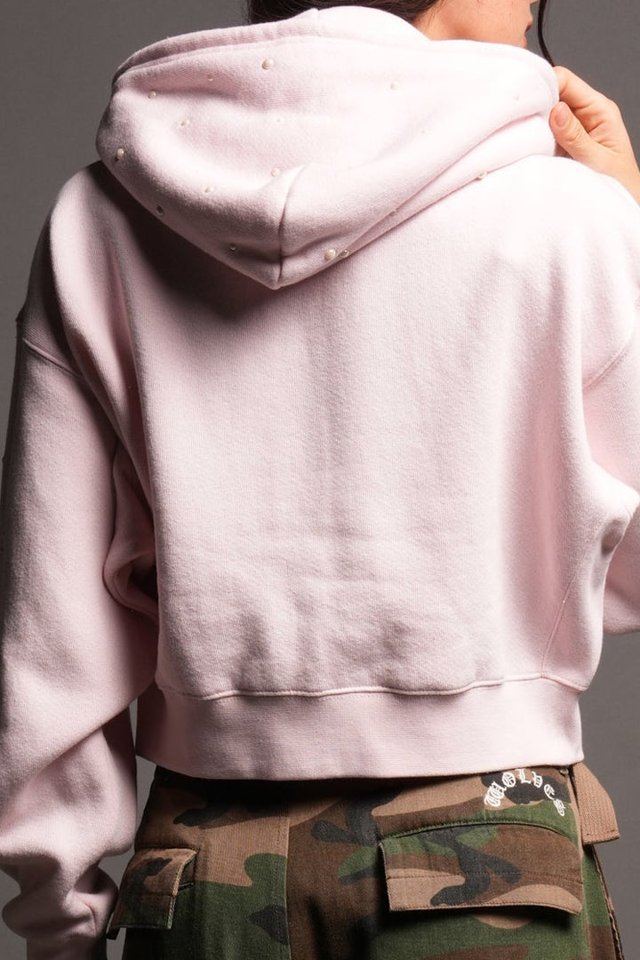 She Pearls Premium Sage Cropped Hoodie In Blush Pink