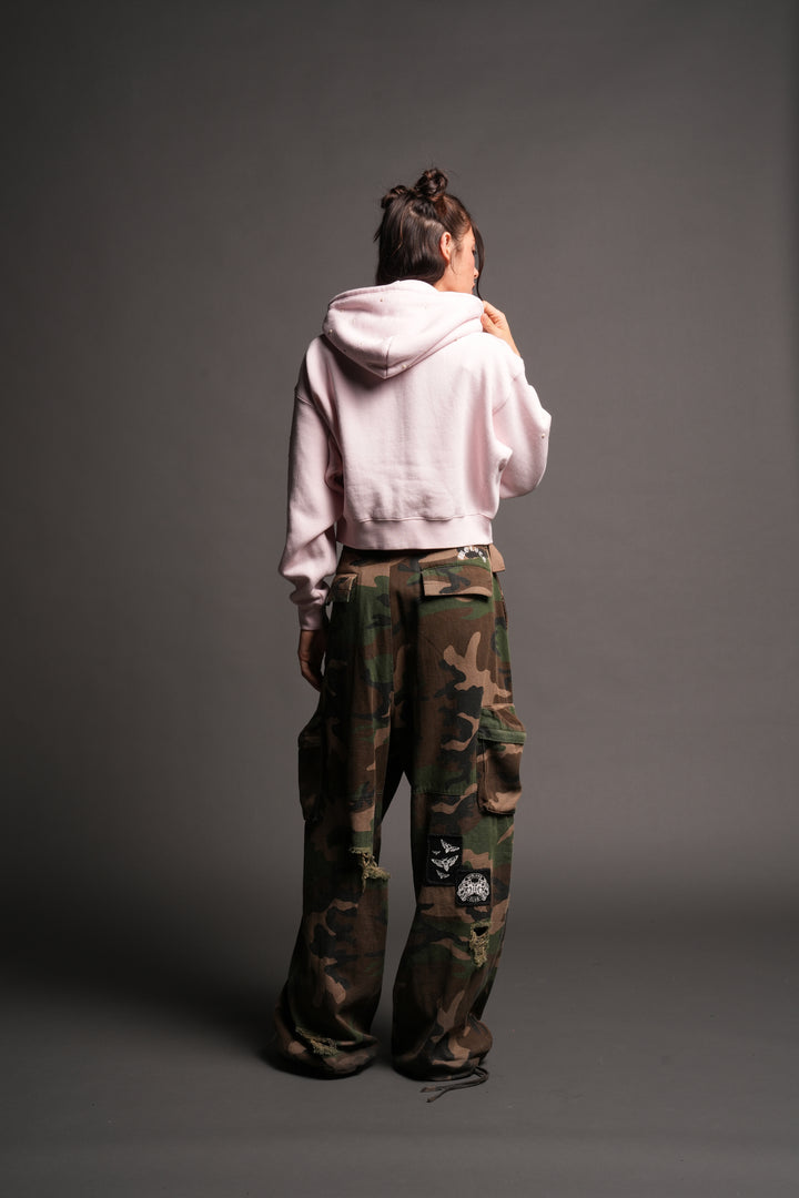 She Pearls Premium Sage Cropped Hoodie In Blush Pink