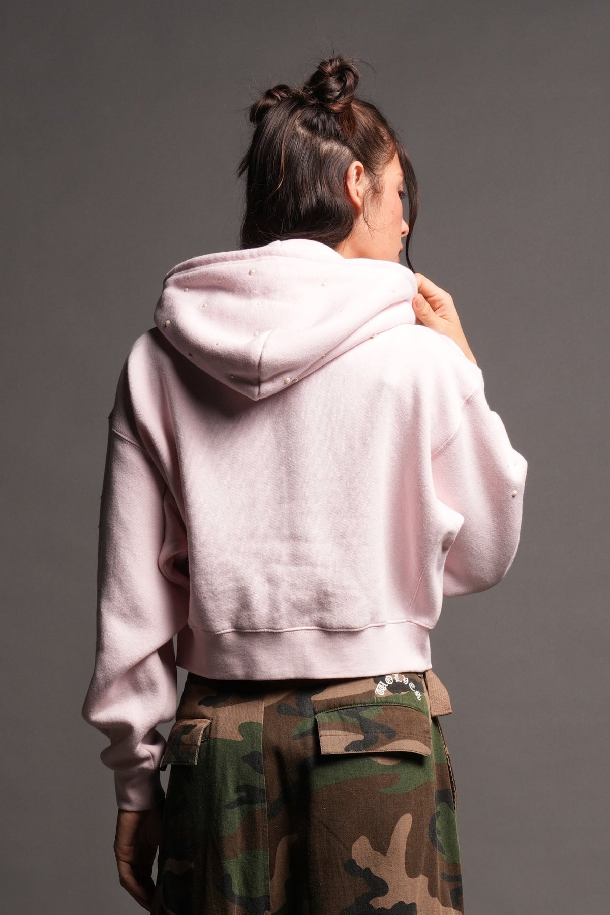 She Pearls Premium Sage Cropped Hoodie In Blush Pink