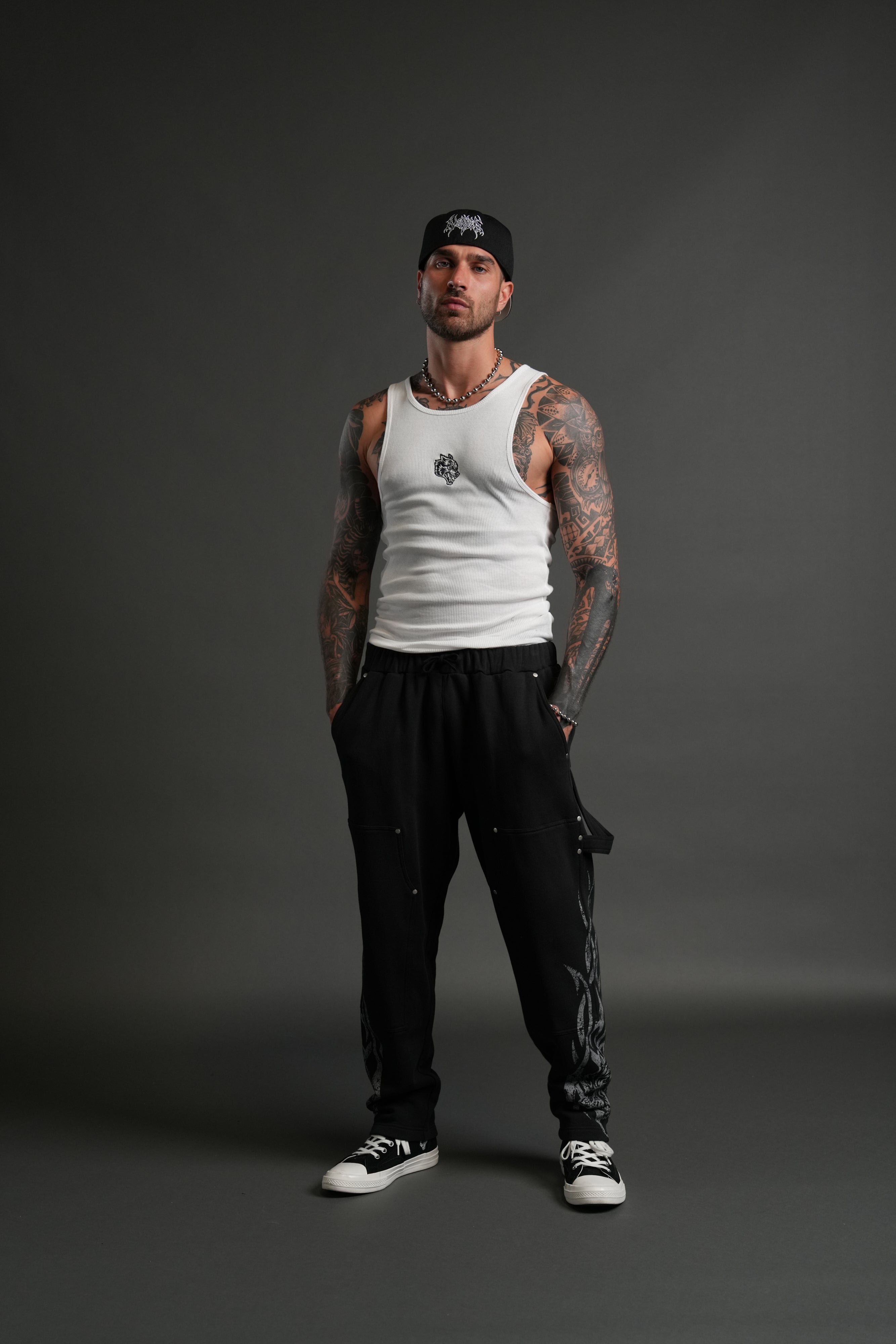 Finite Flame Rivet Fleece Sweat Pants in Black