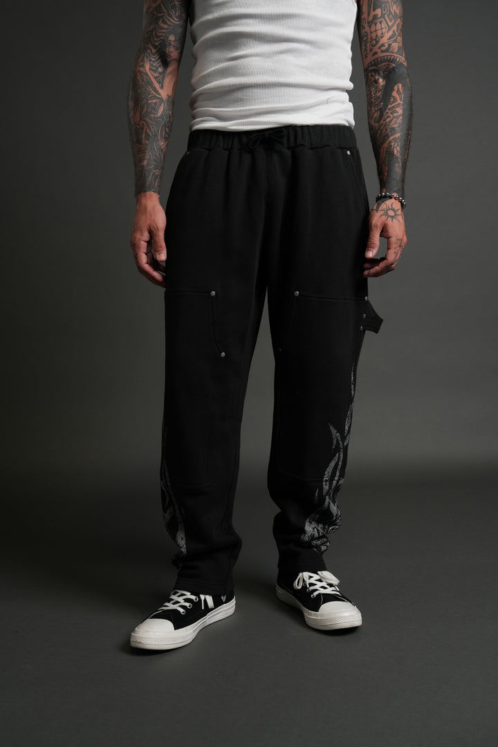 Finite Flame Rivet Fleece Sweat Pants in Black