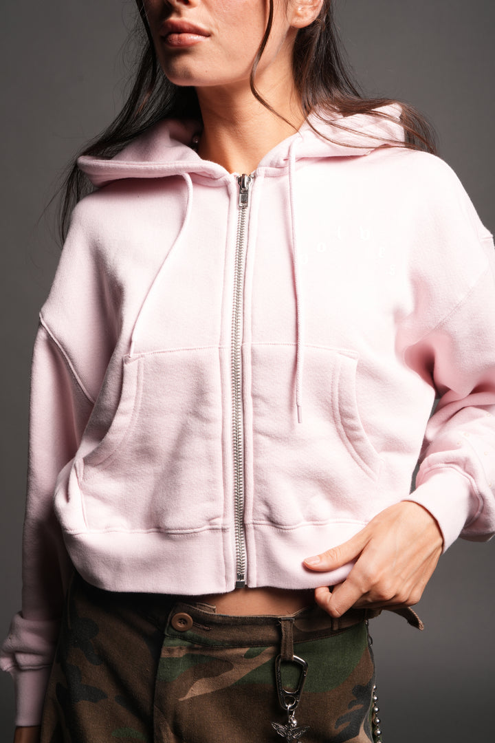 She Pearls Premium Sage Cropped Hoodie In Blush Pink