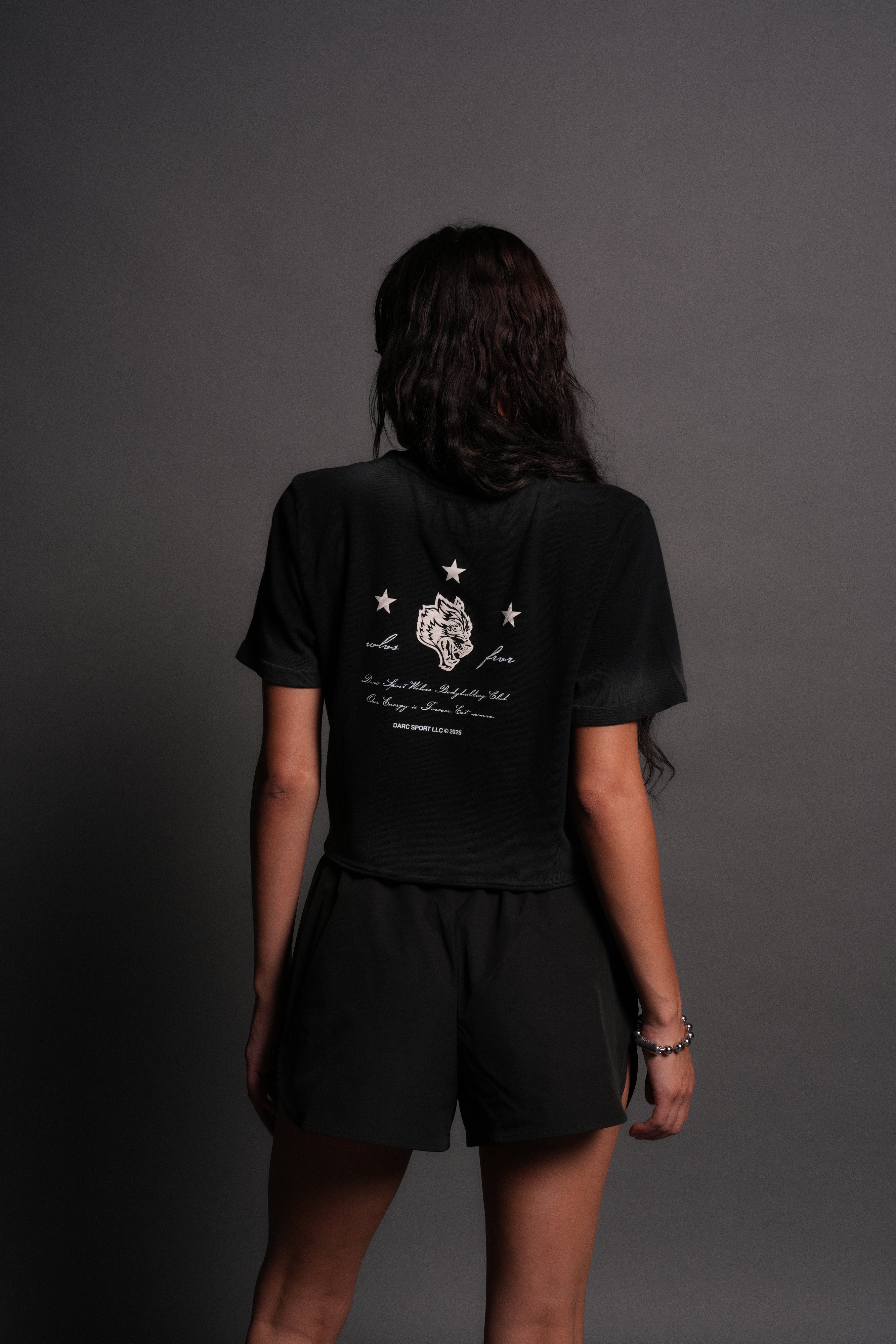 She's a Star "Premium" Oversized Cropped Tee in Black Drift Wash