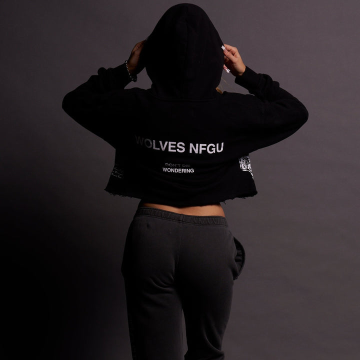 It's Time "Wyoming" (Cropped) Hoodie in Black