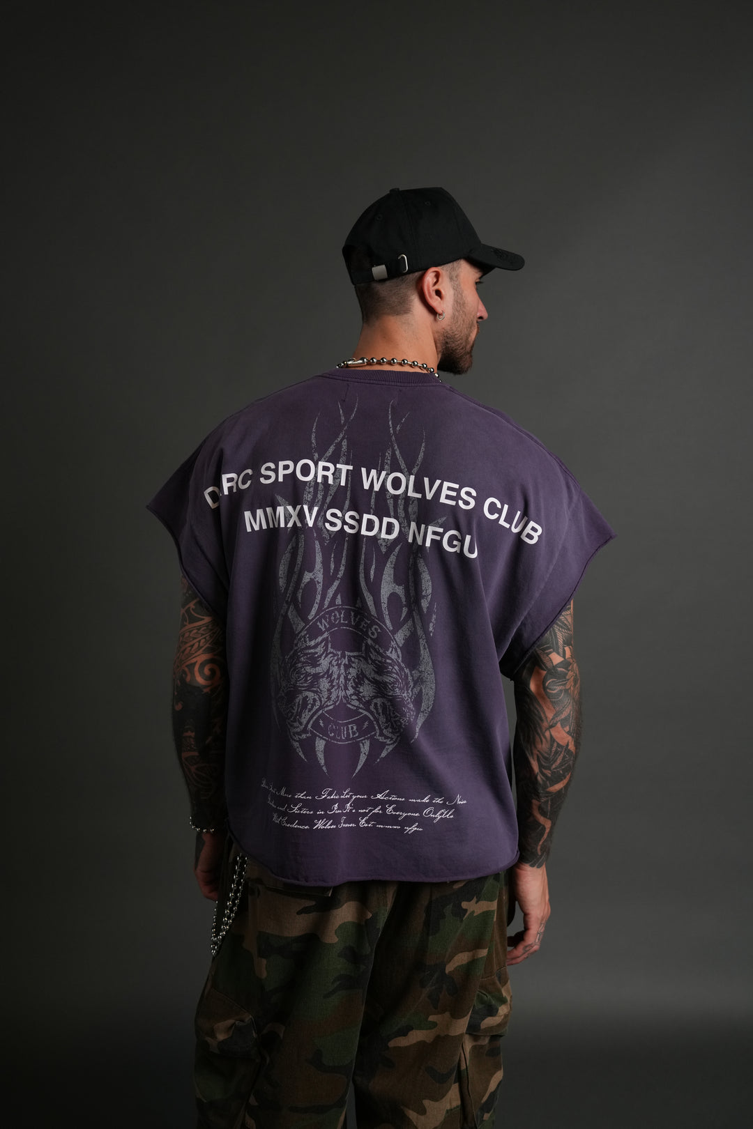 Finite Flame Grunge Cut-Off Tee in Phantom Purple Inverted Sun Fade
