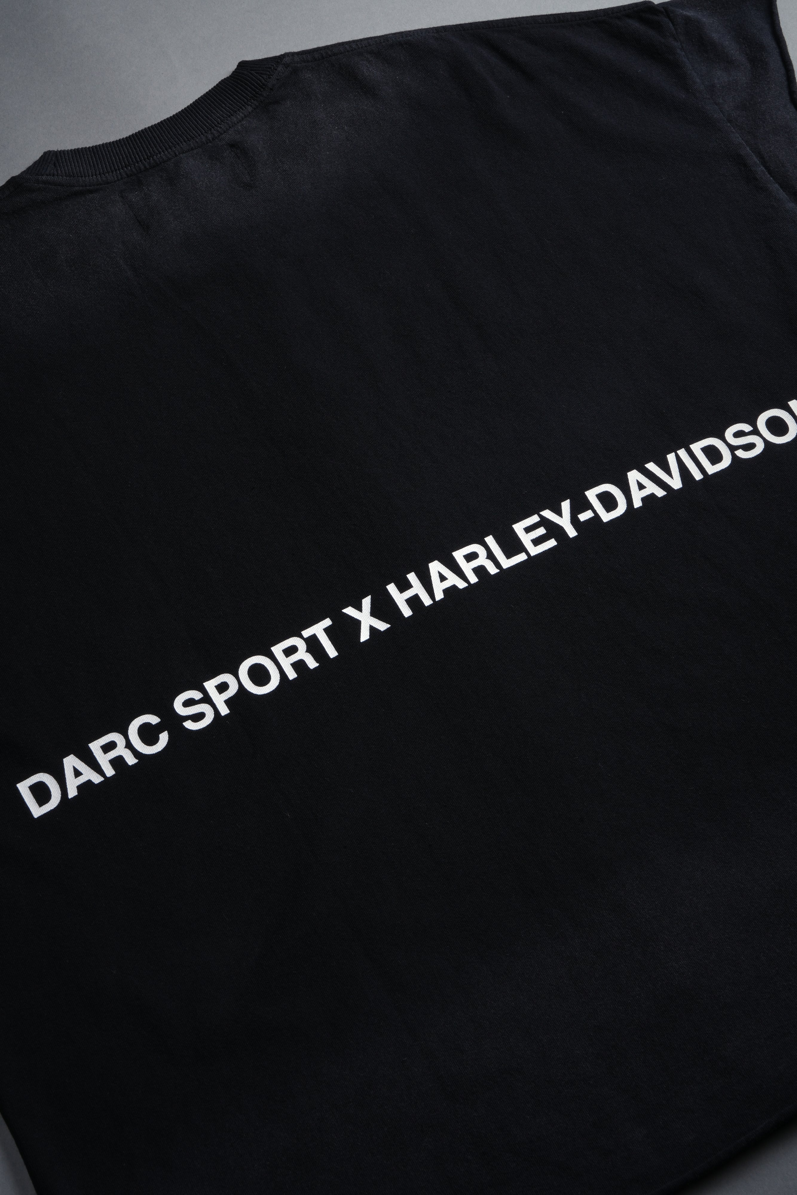 Inferno Shield Grunge Cut-Off Mid-Length Raw Hem Tee in Black Drift Wash