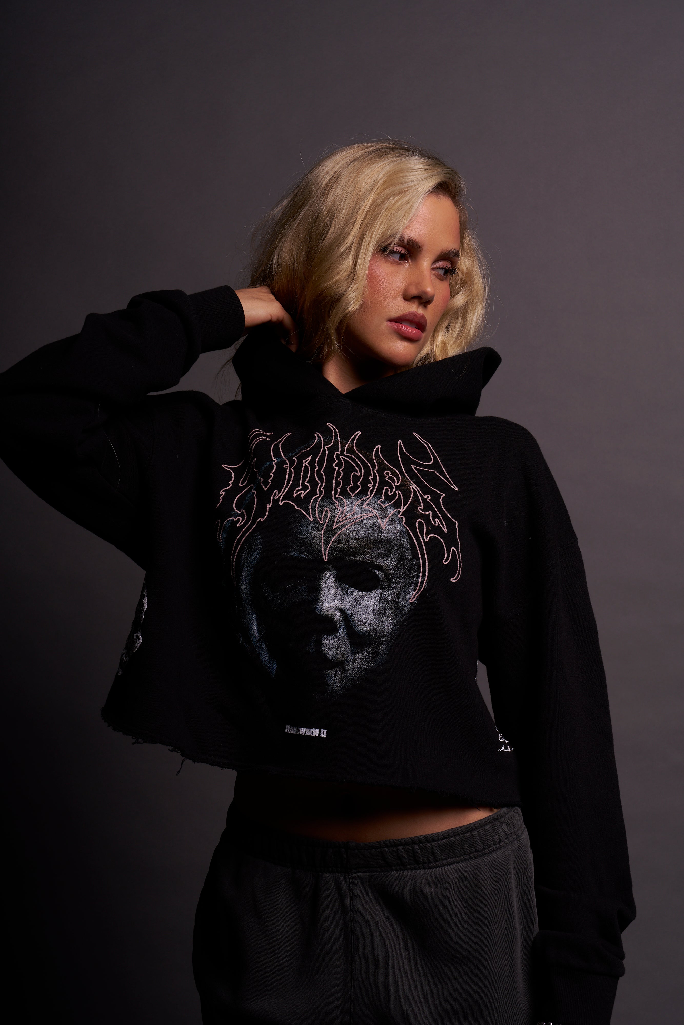 It's Time "Wyoming" (Cropped) Hoodie in Black