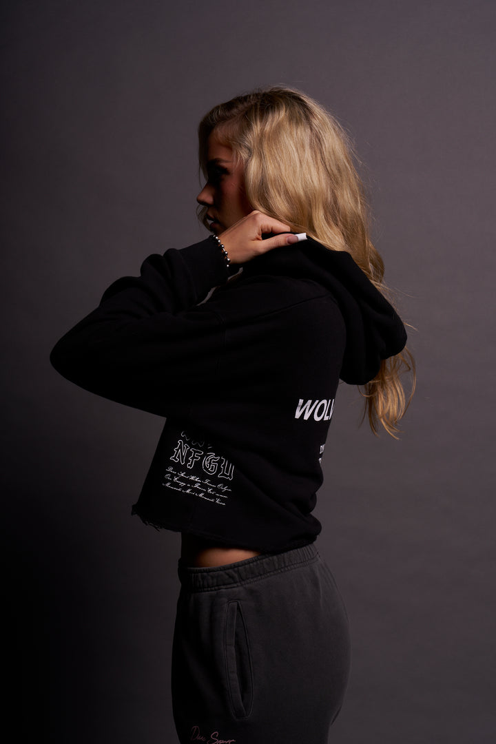 It's Time "Wyoming" (Cropped) Hoodie in Black