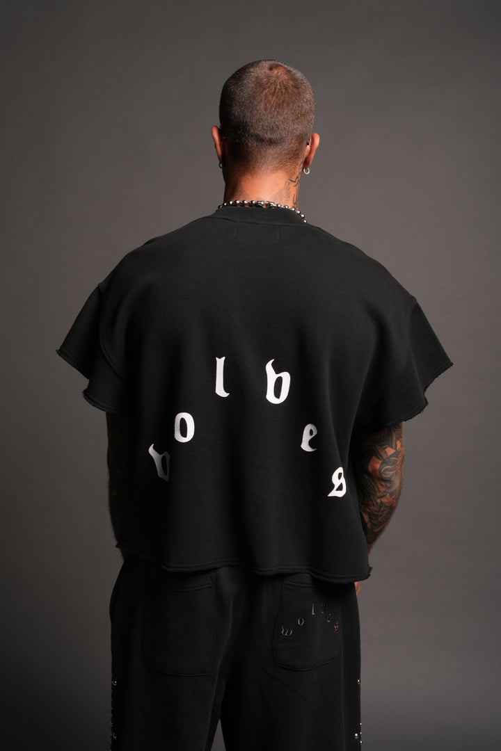 Wolf Pyramid Raw Hem Box Cut Cap Sleeve London Crewneck In Black