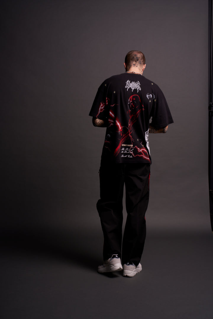 Dual Wolf Chopper Brolic Unisex Track Pants in Black/Red