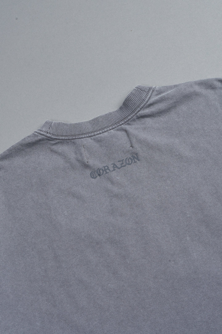 El Rosario Grunge Raw Hem Box Cut Tee In Slate Gray