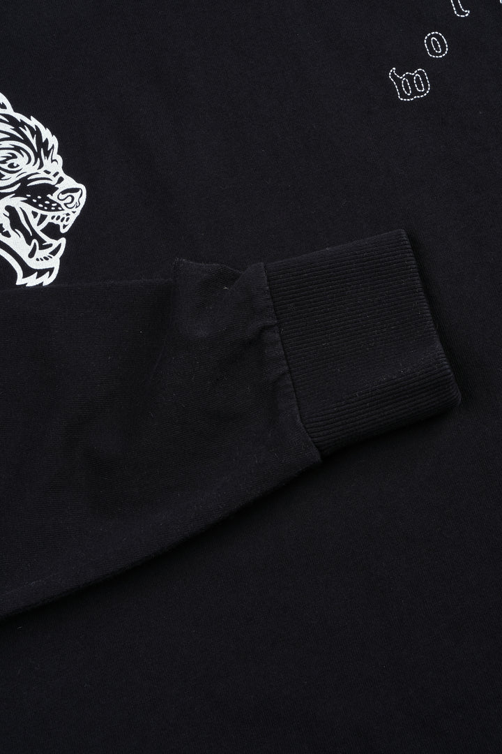Hand That Holds Grunge Mid Length Raw Hem Ls Tee In Black