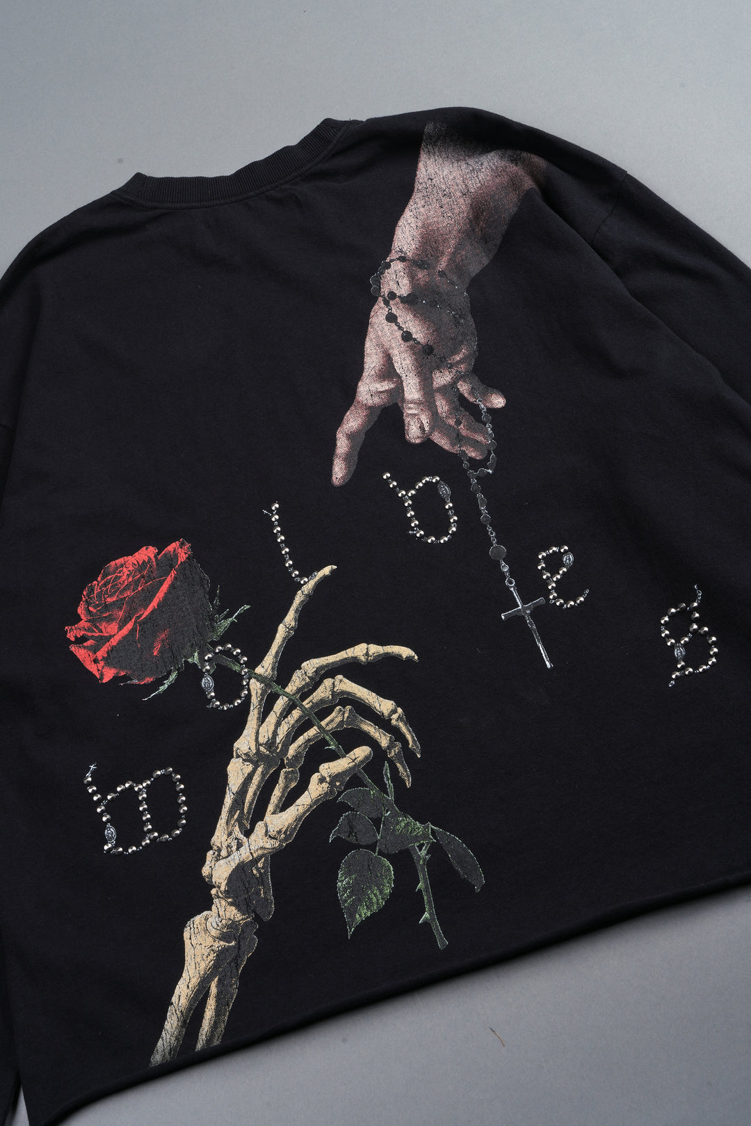 Hand That Holds Grunge Mid Length Raw Hem Ls Tee In Black