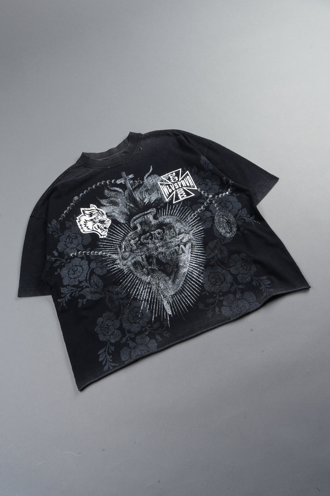 El Rosario Grunge Raw Hem Box Cut Tee In Black