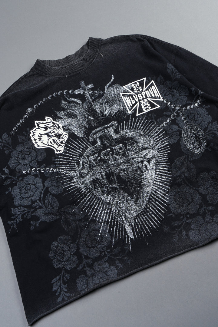 El Rosario Grunge Raw Hem Box Cut Tee In Black