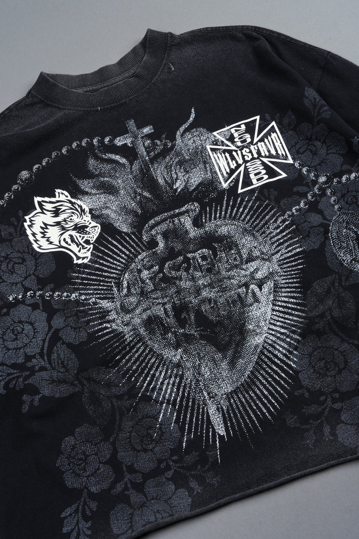 El Rosario Grunge Raw Hem Box Cut Tee In Black
