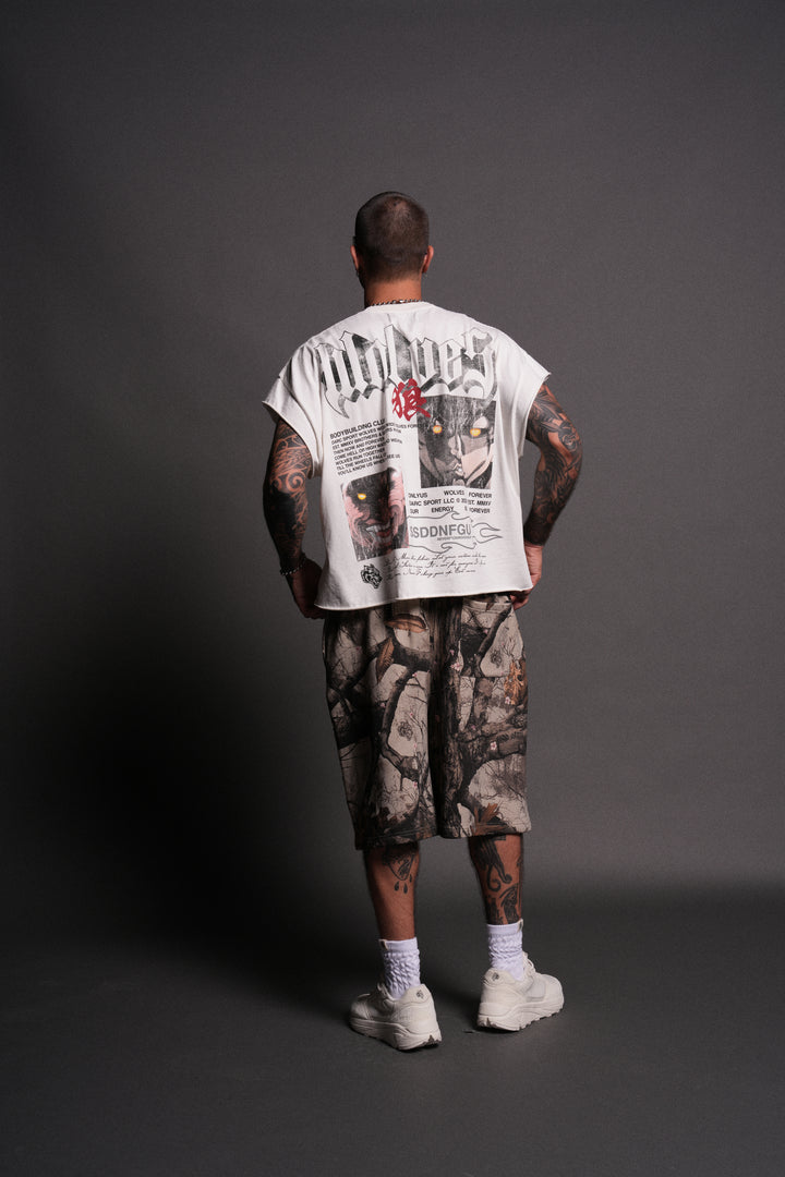 Hanma Legacy Grunge Cut-Off Tee in Cream