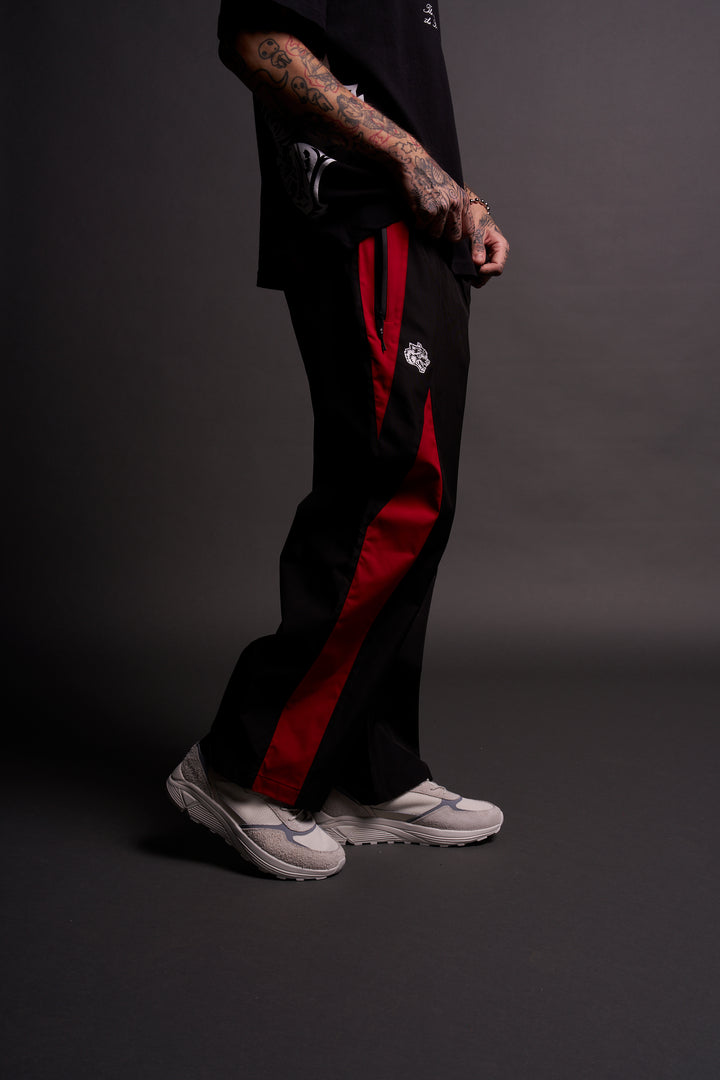 Dual Wolf Chopper Brolic Unisex Track Pants in Black/Red