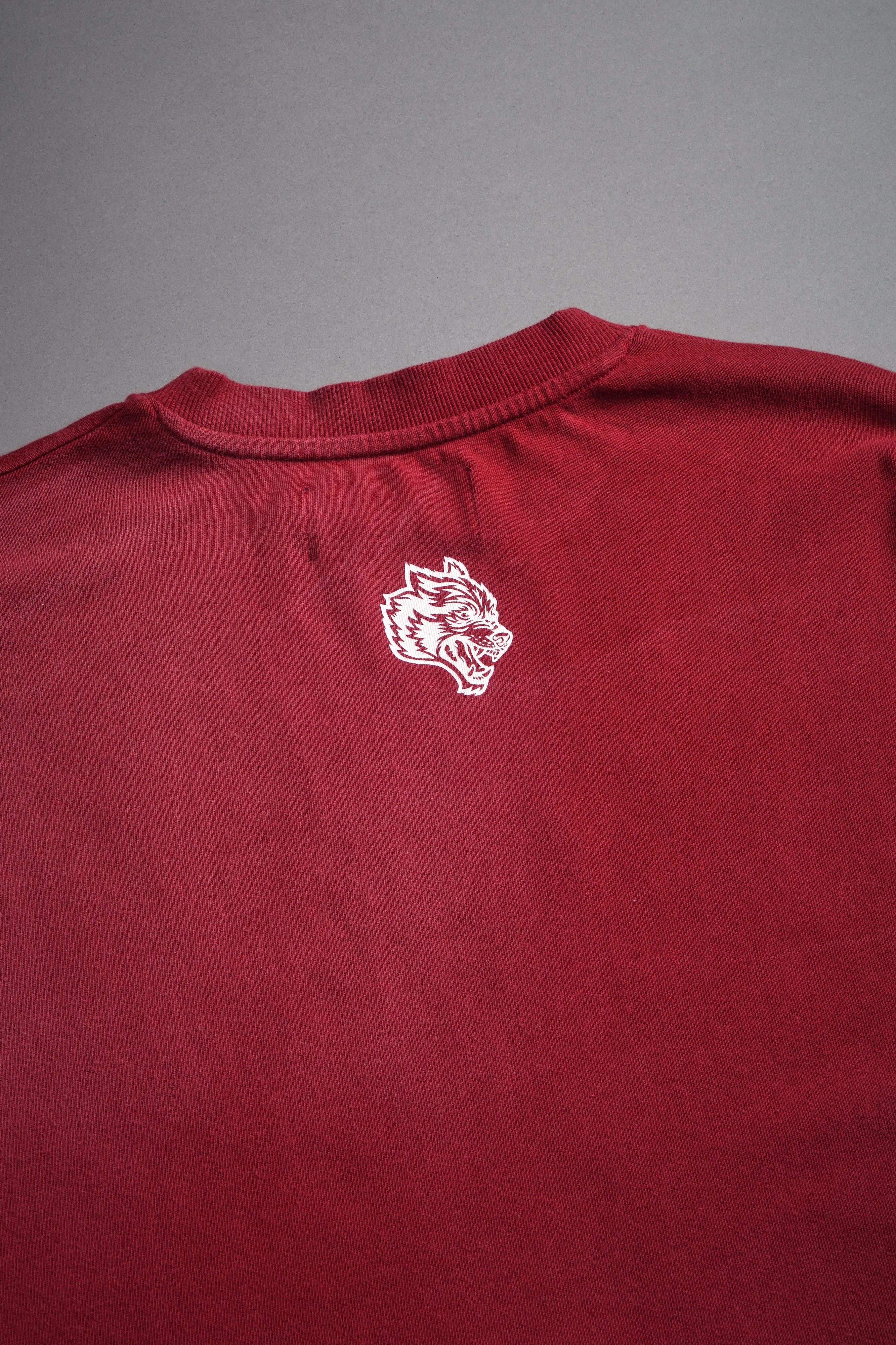 Mickey Mouse Hesh Premium Raw Hem Box Cut Tee in Carmine Red Sun Fade