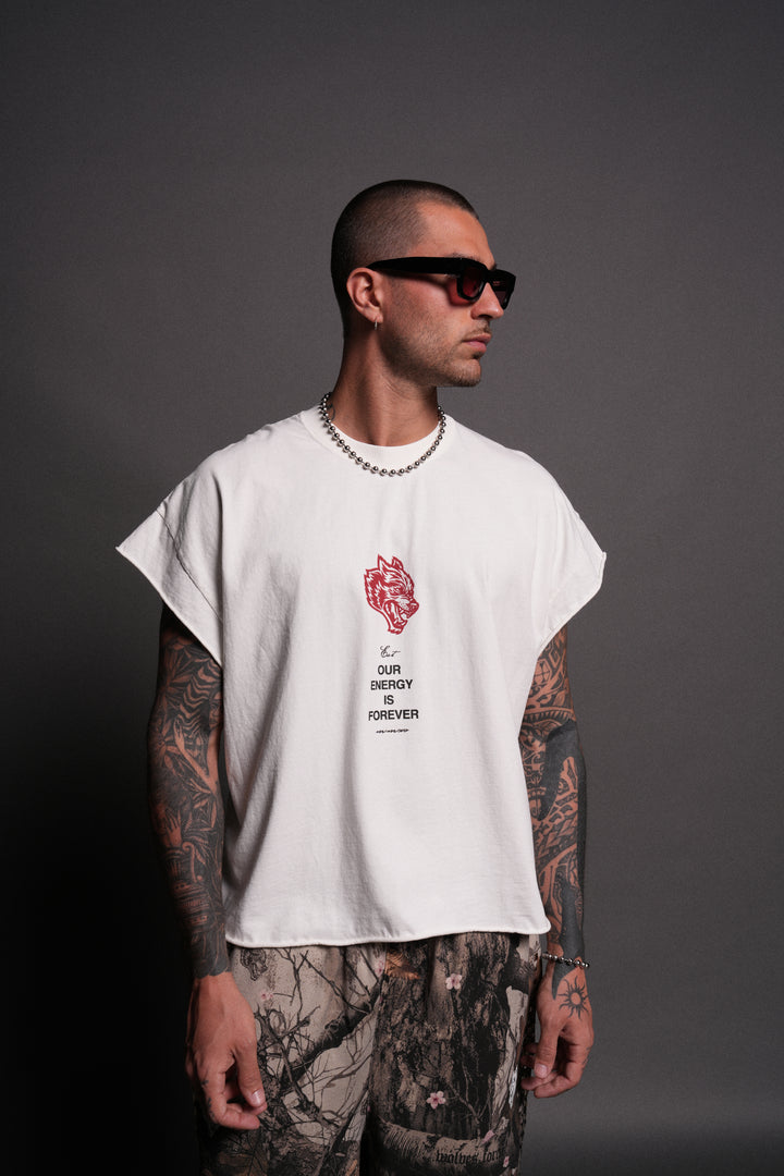 Hanma Legacy Grunge Cut-Off Tee in Cream