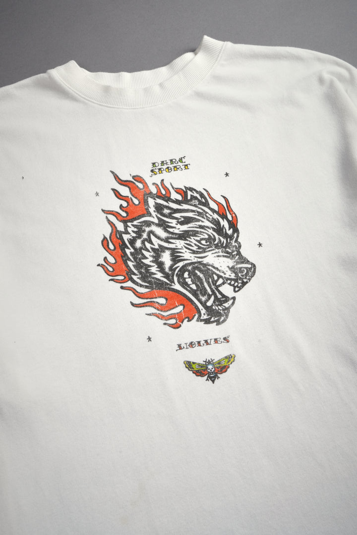 Wolf On Fire Energy Side-By-Side Series Premium Oversized Tee in Cream