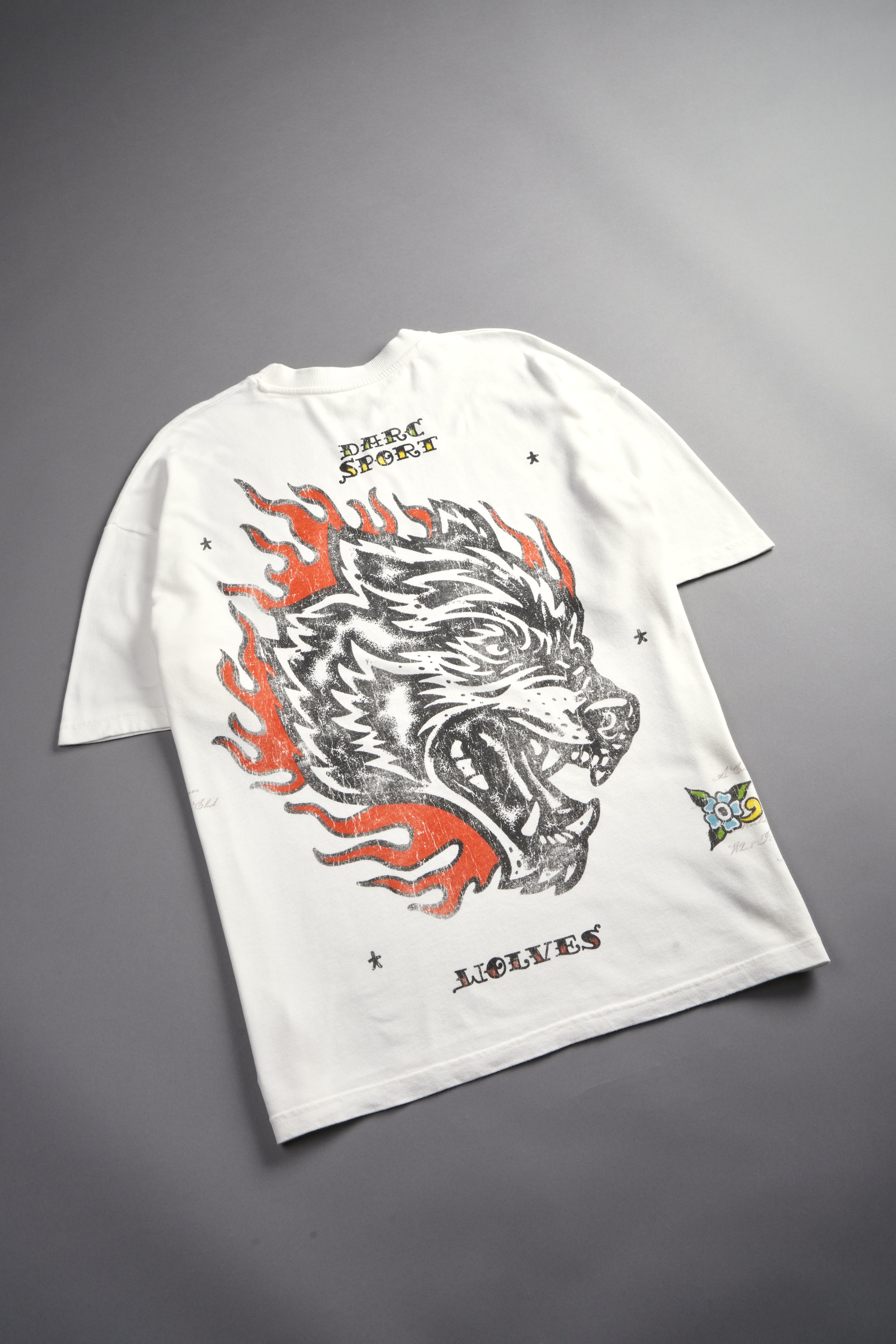 Wolf On Fire Energy Side-By-Side Series Premium Oversized Tee in Cream