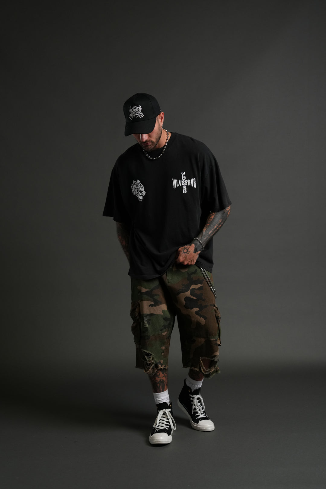 Iron Code "Side By Side" Series Premium Oversized Tee in Charcoal Drift Wash
