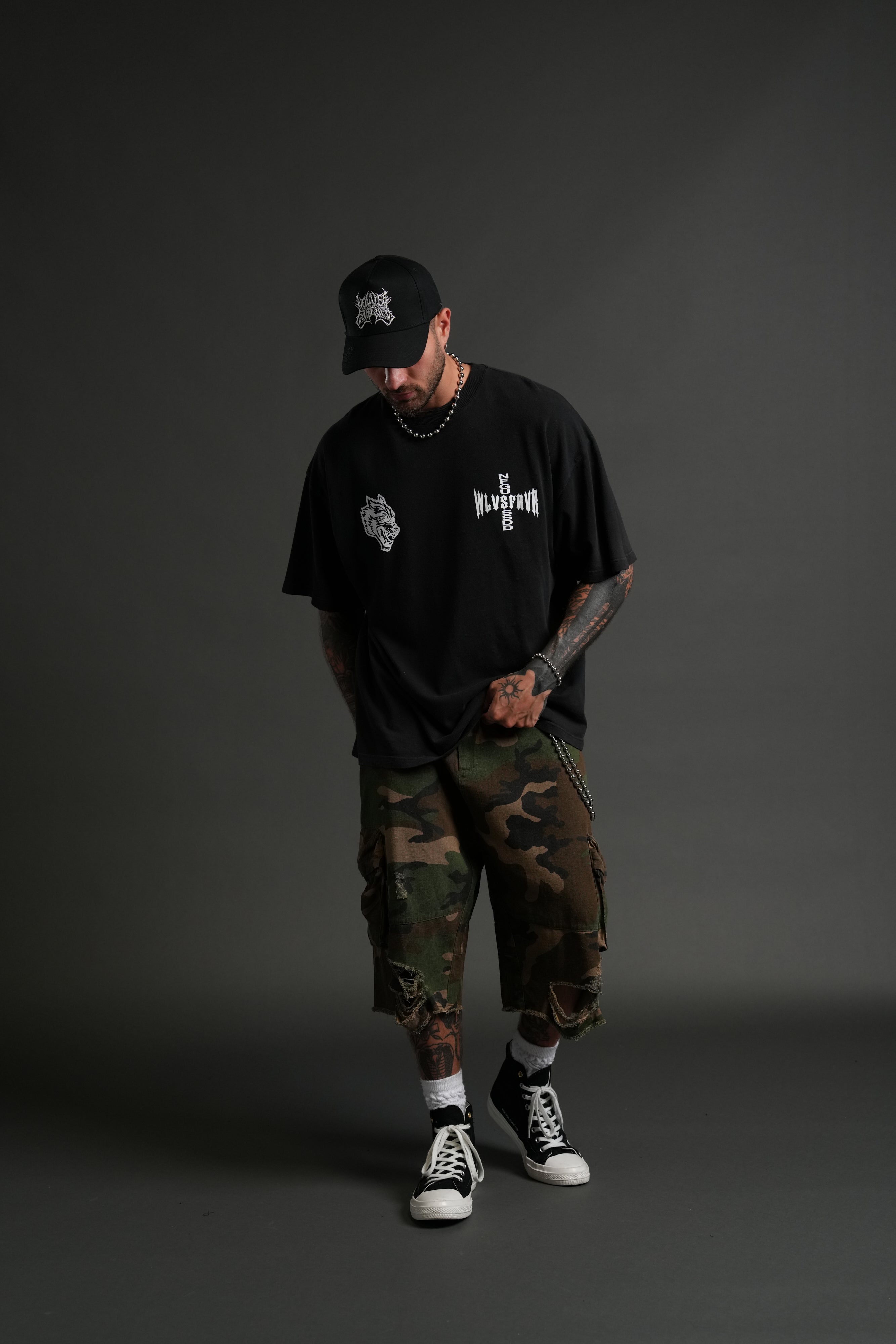 Iron Code "Side By Side" Series Premium Oversized Tee in Charcoal Drift Wash