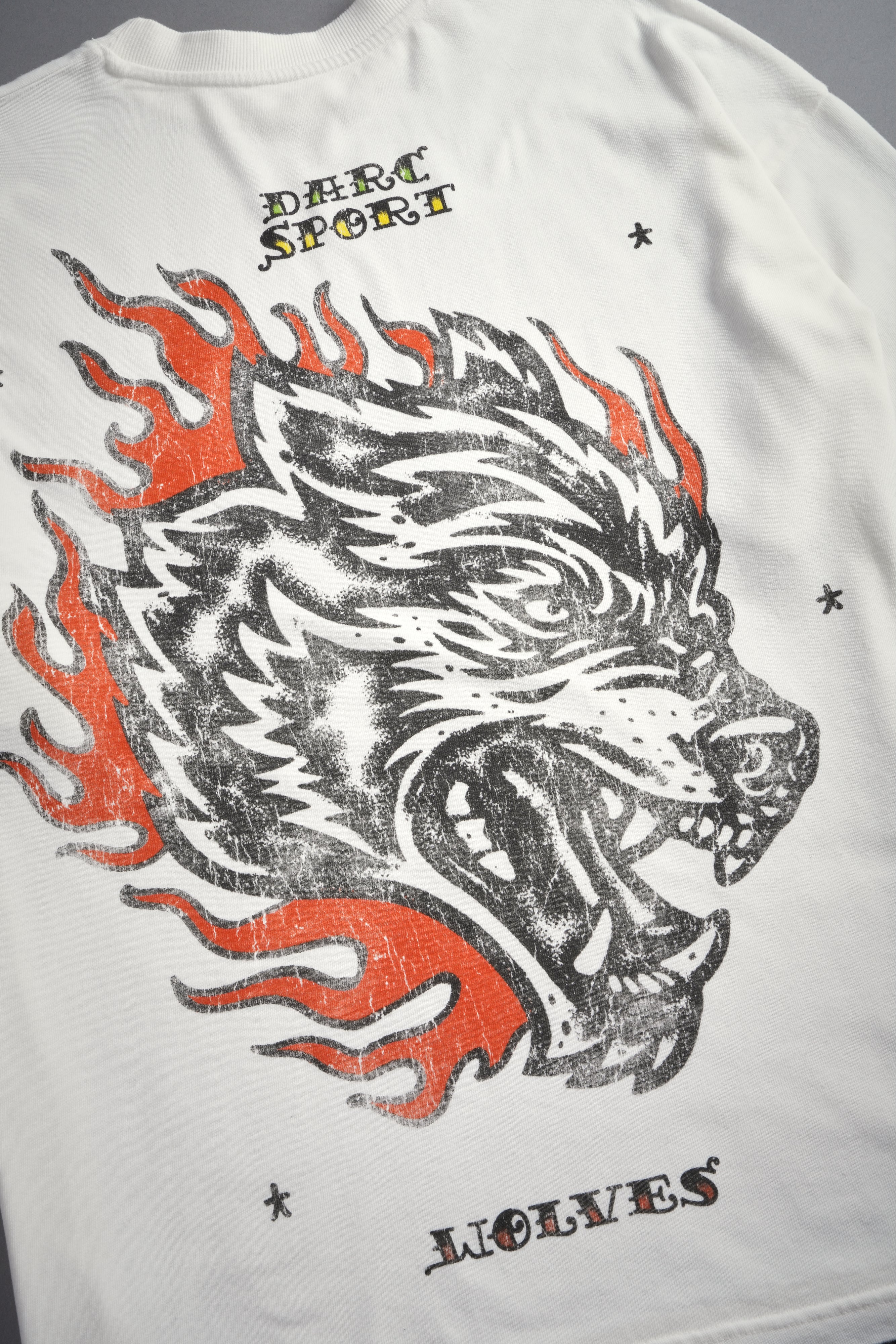 Wolf On Fire Energy Side-By-Side Series Premium Oversized Tee in Cream