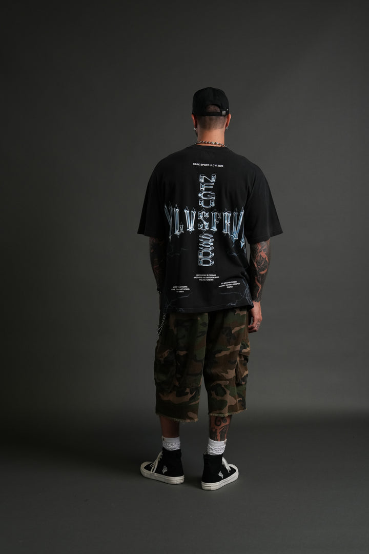Iron Code "Side By Side" Series Premium Oversized Tee in Charcoal Drift Wash
